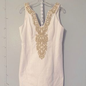 Lilly Pulitzer Gold Trim Shift Dress Honeycomb w/front and back detail
